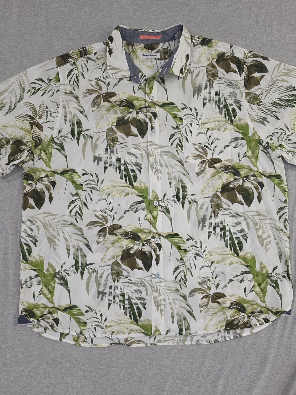 Tommy Bahama White Shirt with Green and Brown Tropical Print